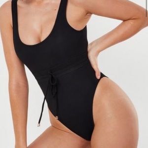NWT MISSGUIDED-NEW Petite Black High Leg Swimsuit